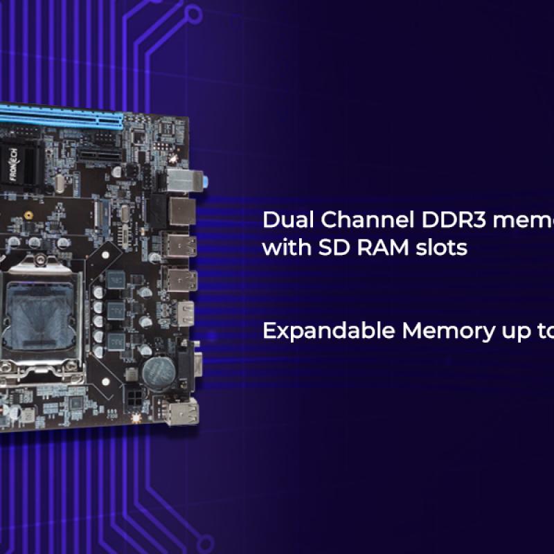 FRONTECH H61 Chipset Motherboard with 2xDDR3 RAM Slots LGA1155 Supports i3/i5/i7/Pentium Processors | 6+4 USB Ports | 4xSATA Slots | NVME Slots, 1xPCIEX16, 1xHDMI, 1xVGA (FT-0470)
