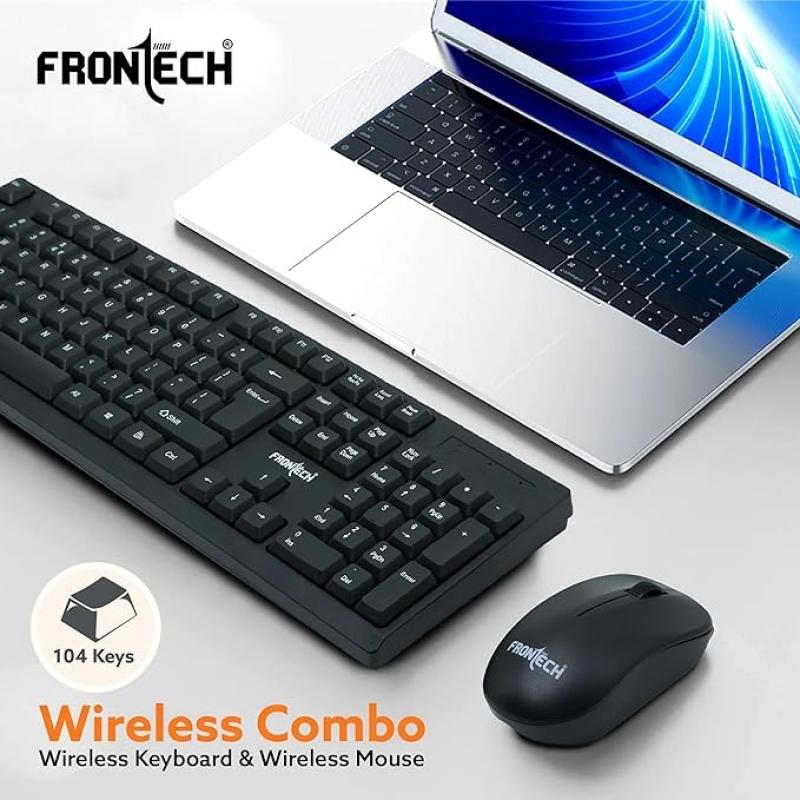 FRONTECH Wireless Keyboard and Mouse Combo | Membrane Keys with Retractable Stands | USB Plug & Play | Ergonomic & Comfortable Design | 1 Year
